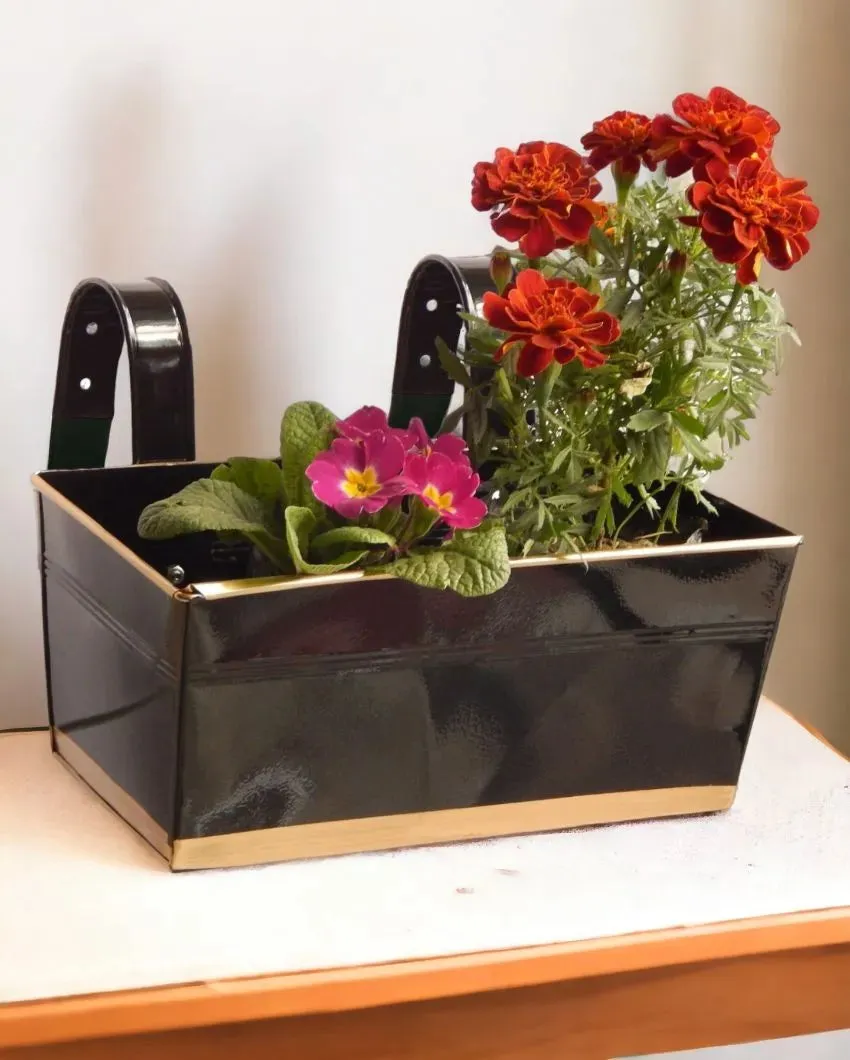 Premium Metal Design Rectangle Balcony Hanging Planters Flowers Not Included | Set Of 3